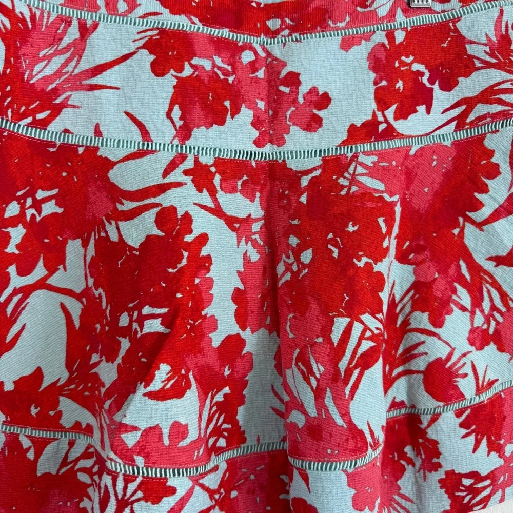 Banana Republic Floral Mini Skirt Red Blue Cotton Textured Tropical Summer 10‎